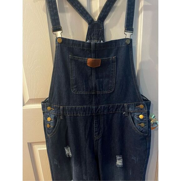 Ava Costume Full Length Distressed Denim Overalls sz L NWT - Picture 2 of 8